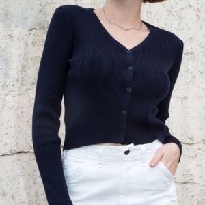 Brandy Melville Shannon Navy Sweater Top Ribbed Button-Up Cardigan